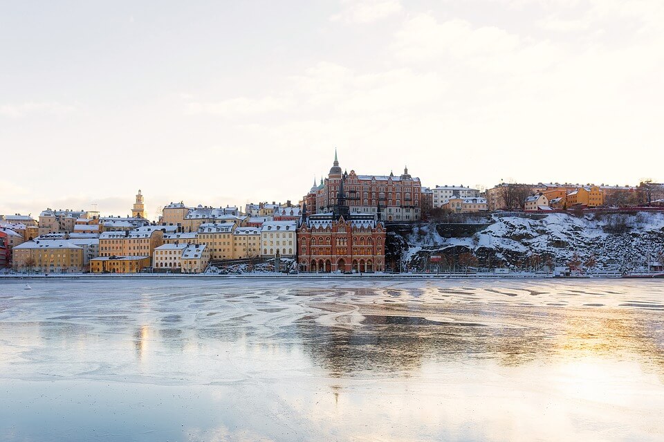 panorama lac gelé stockholm sous la neige stockholm en hiver