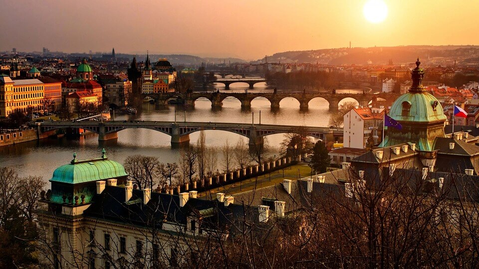 point de vue prague soleil couchant prague en hiver