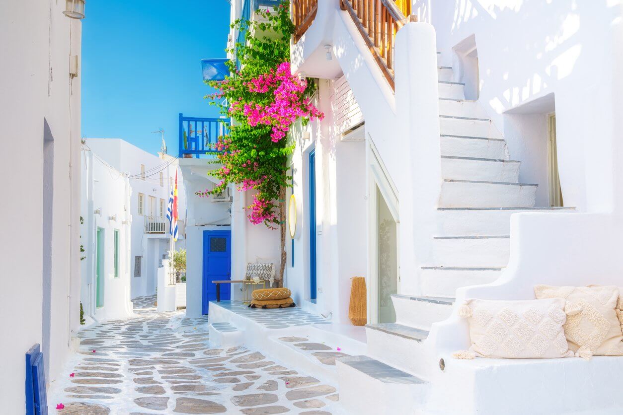 mykonos grece. rues et architecture traditionnelle