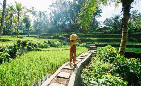 femme a la terrasse de riz de tegalalang a bali