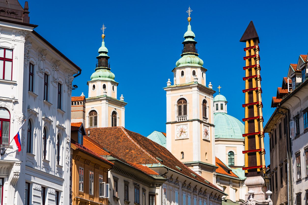 St. Nicholas Cathedral in the old town of Ljubljana, Slovenia