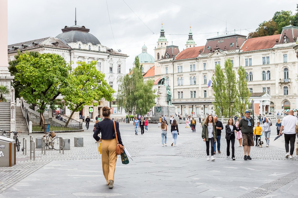 People walking in the city center in Ljubljana