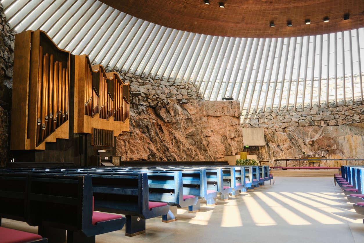 Famous Temppeliaukio rock church in Helsinki