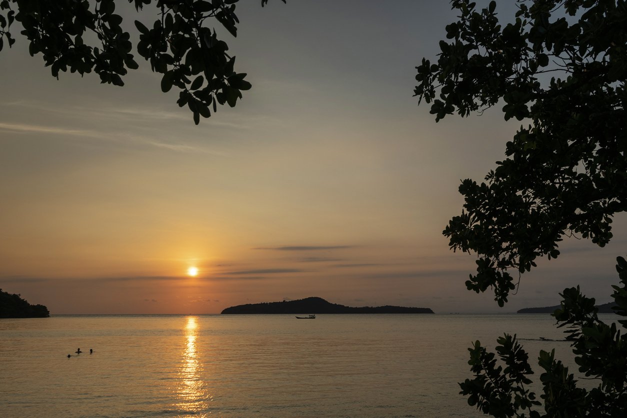 Koh Russey from Koh Ta Kiev island near Sihanoukville in Cambodia at sunset