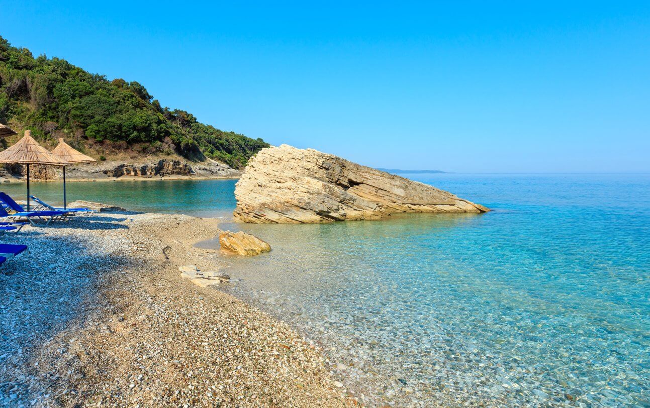 Summer morning Pulebardha beach (Albania).