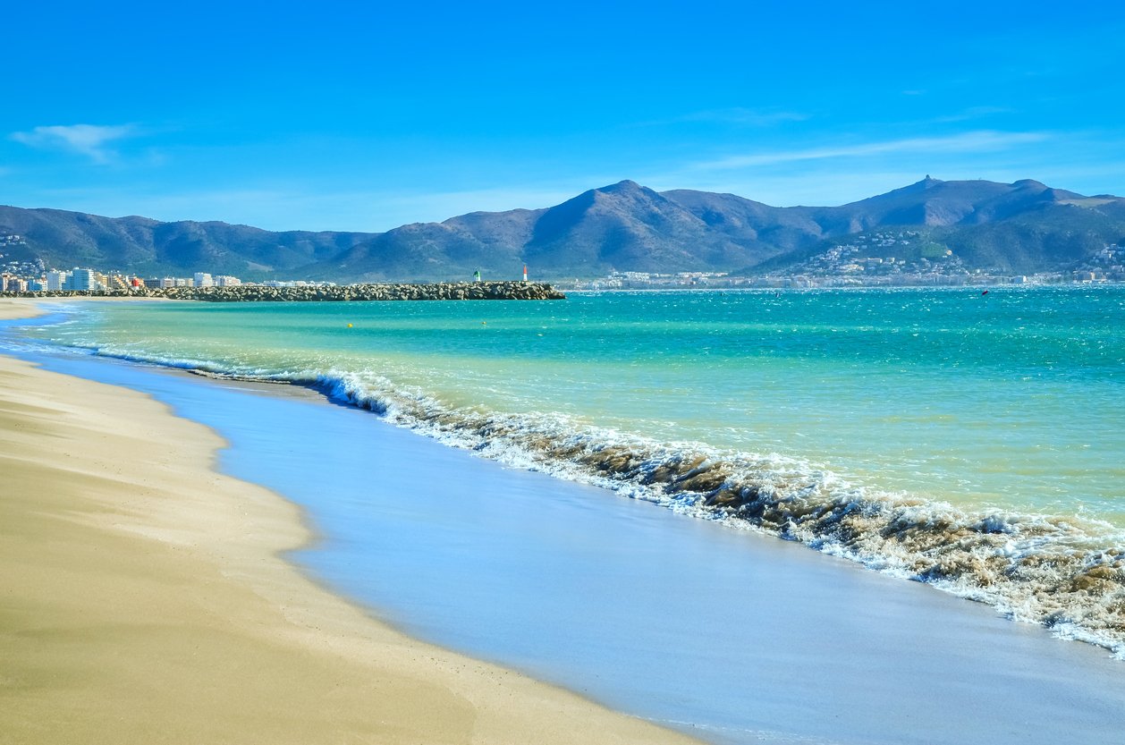 Summer panorama of Empuriabrava beach in Costa Brava, Catalonia, Spain