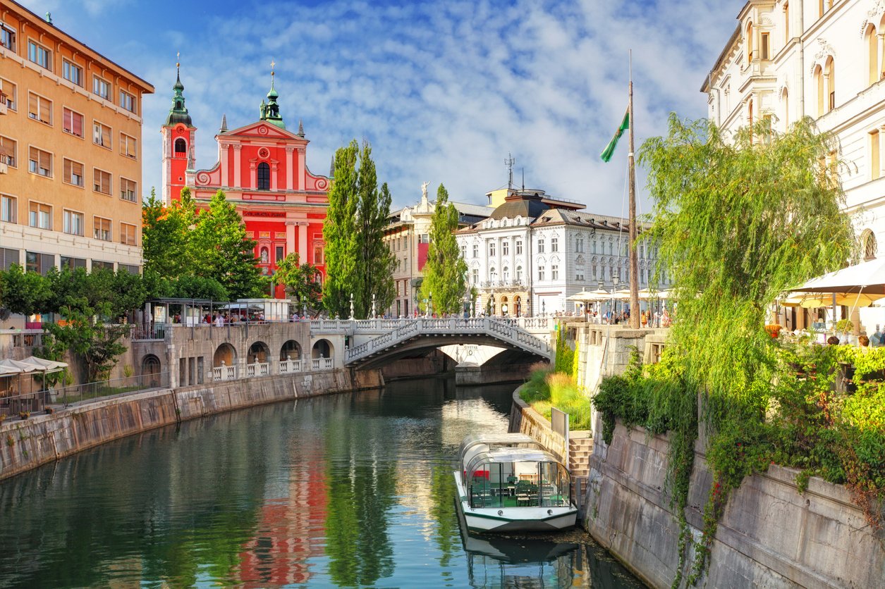 Ljubljana Slovenia (Church and river Ljubljanica)