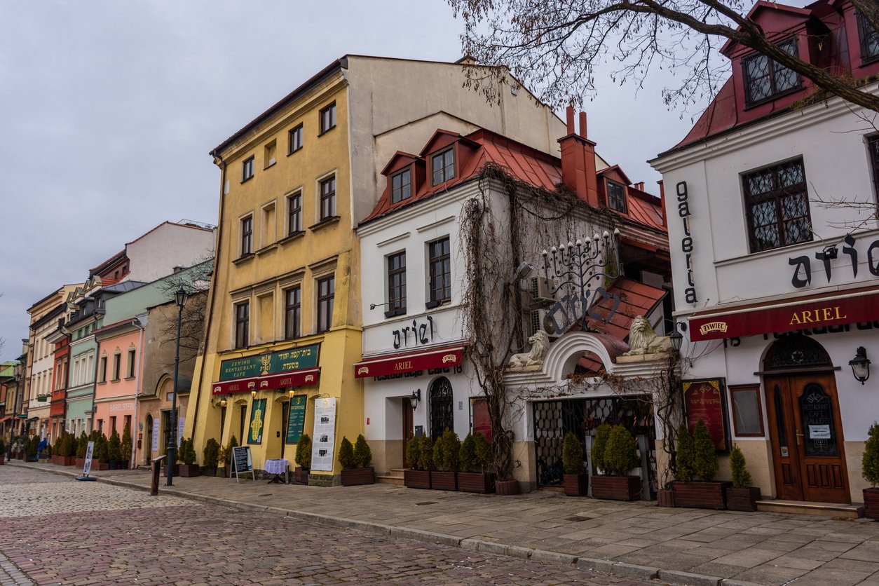 Street view of Kazimierz, the old jewish district of Krakow, Poland