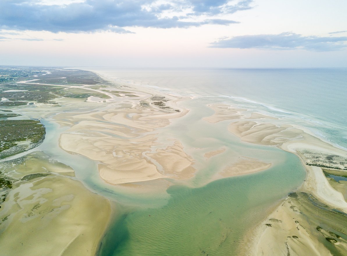 Aerial view of unique Ria Formosa in Fuseta, Algarve, Portugal