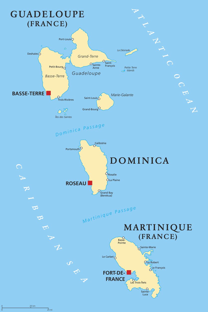 Guadeloupe, Dominique et Martinique : carte