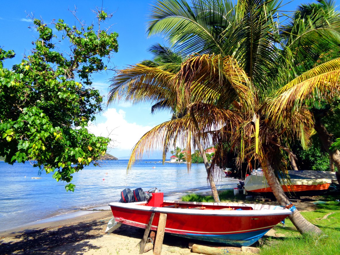Boats on the seashore of "Terre de Haut" at the "Iles des Saintes", Guadeloupe