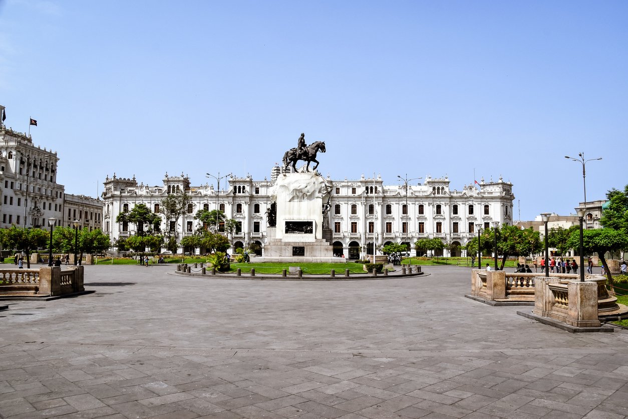 Plaza San Martin on sunny day with monument of Jose de San Martin