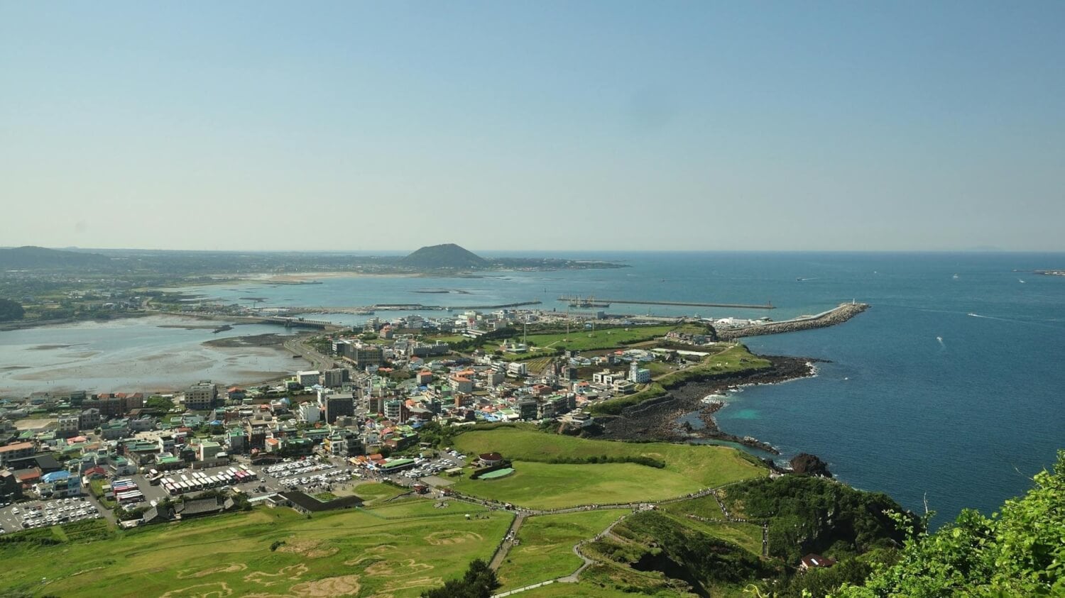 scenic view of jeju island coastline from above