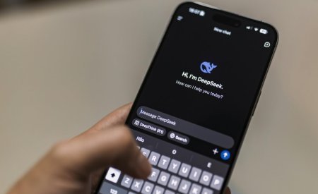 A smartphone displaying the DeepSeek AI chat interface, depicting modern technology use.