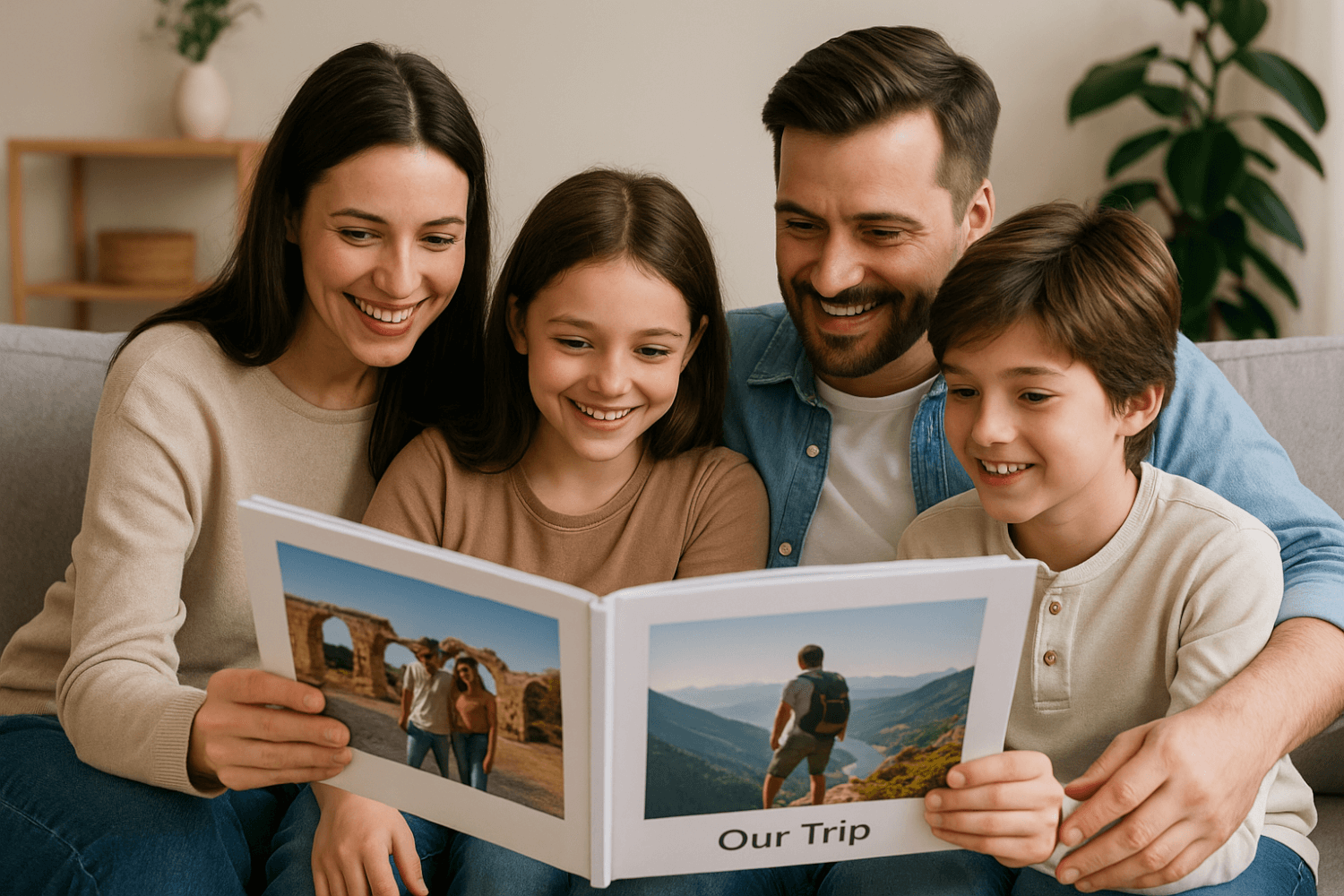 famille regarde abum photo