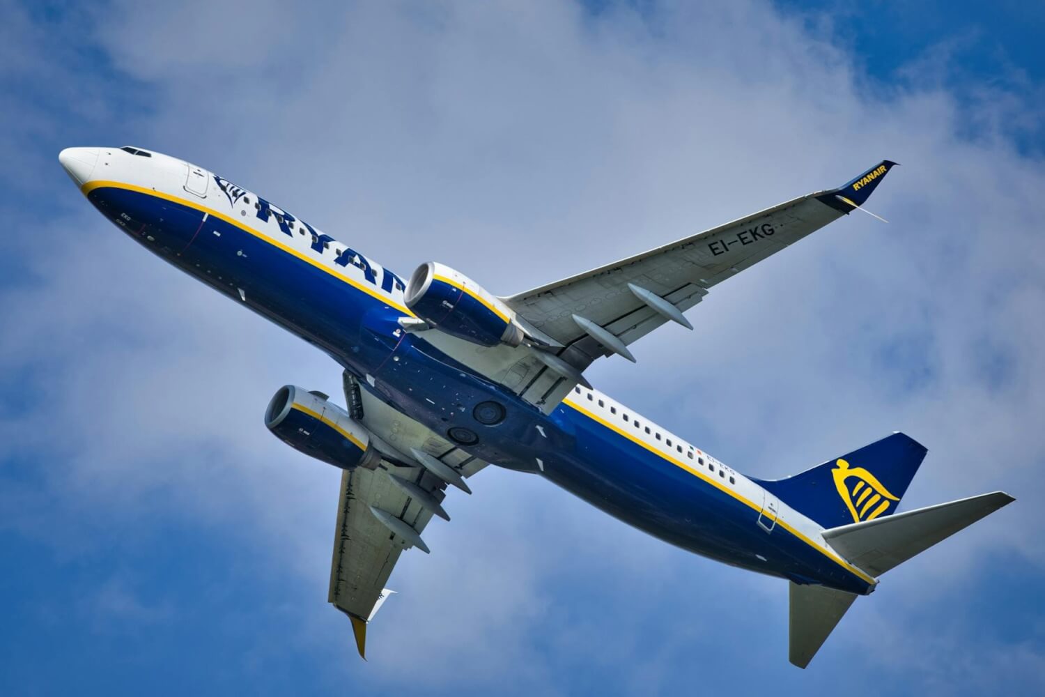 dynamic shot of passenger airplane in flight
