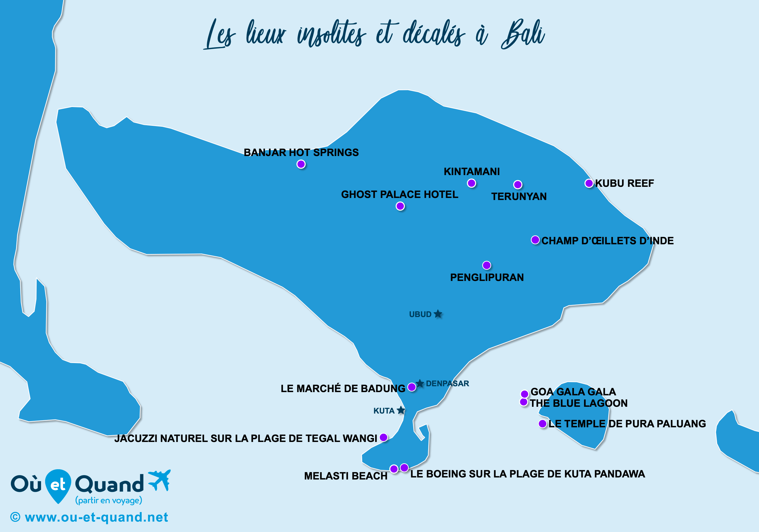La carte des lieux insolites à Bali