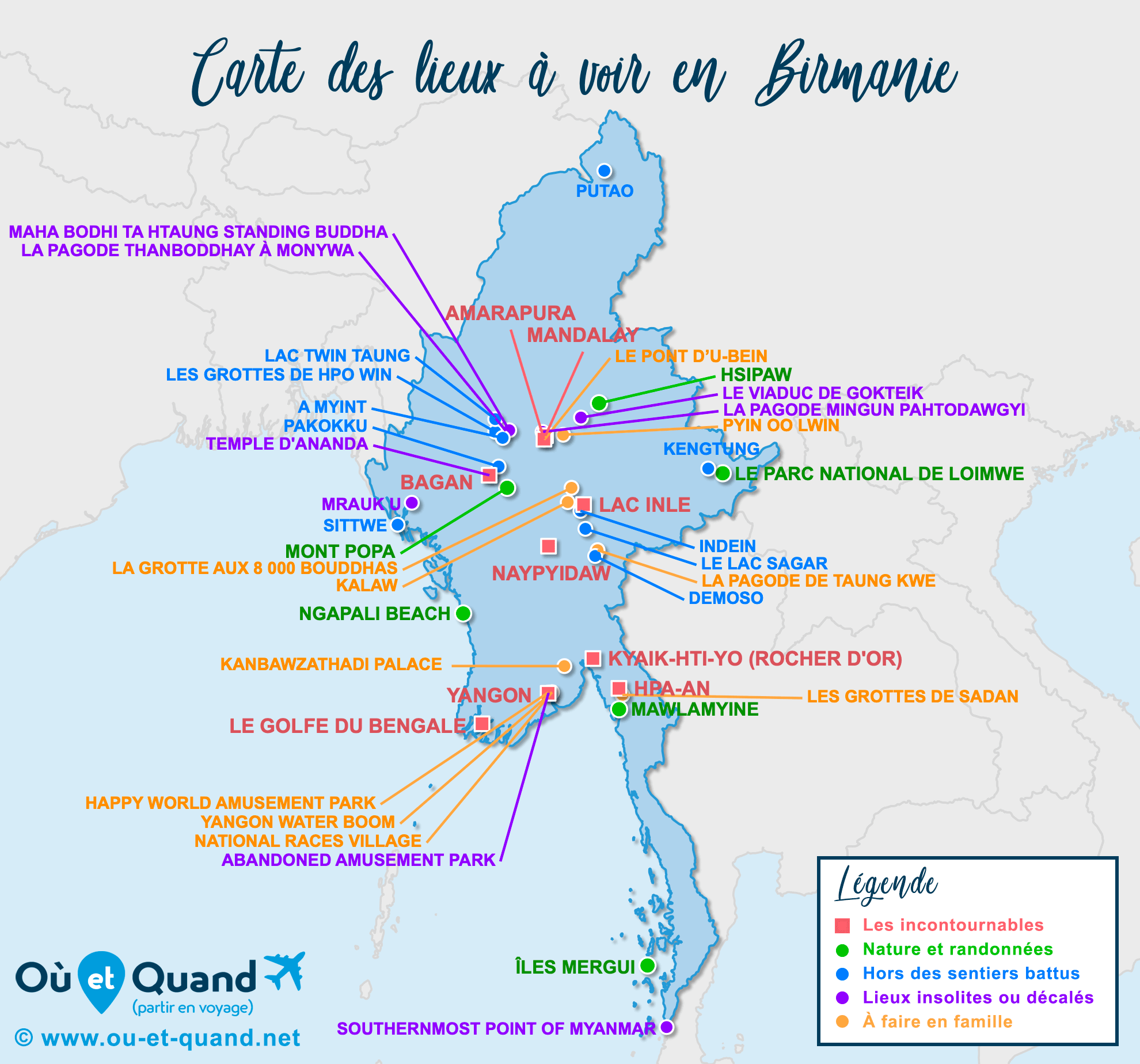 Carte Birmanie (Myanmar) : tous les lieux à visiter lors de votre voyage
