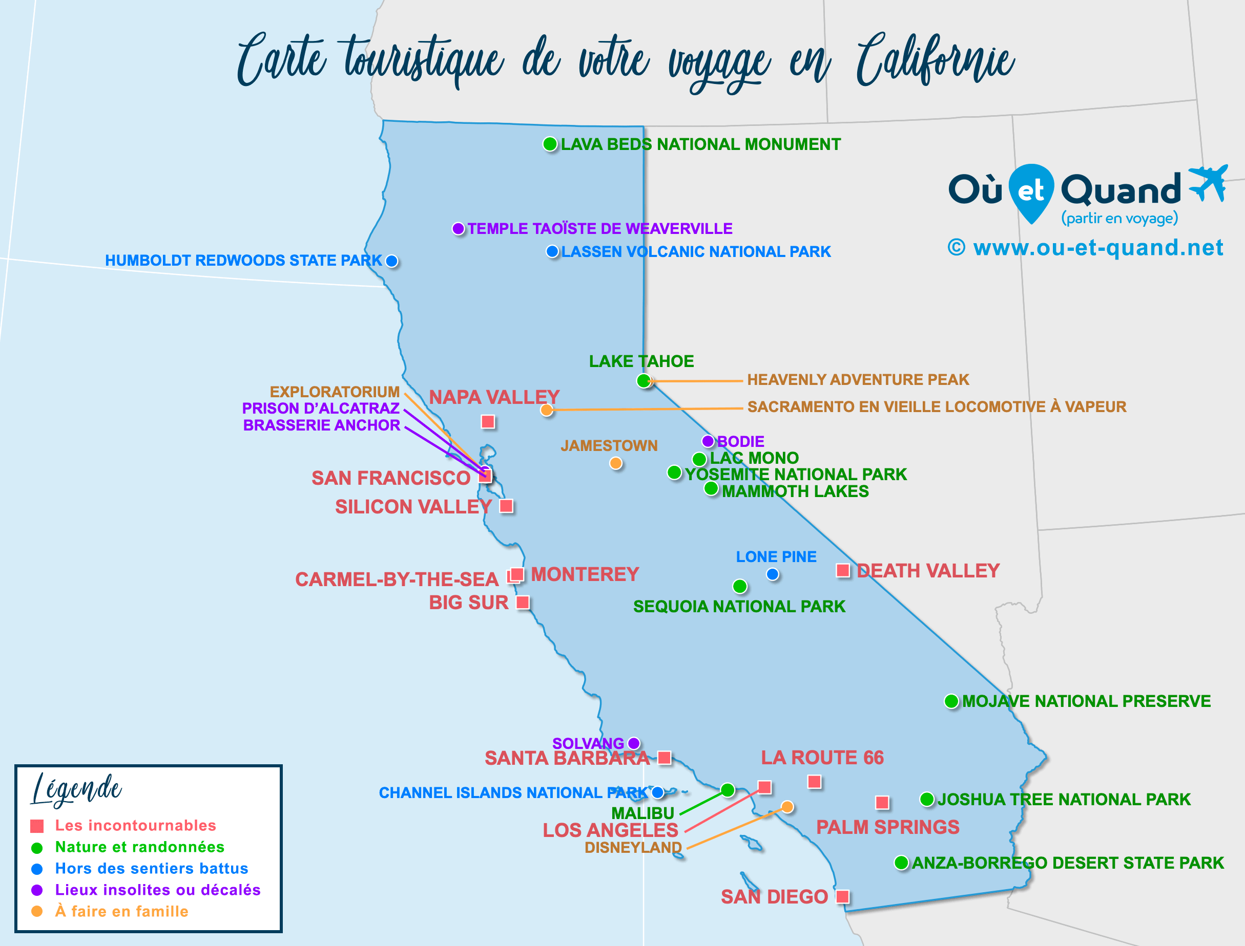 Carte Californie : tous les lieux à visiter lors de votre voyage