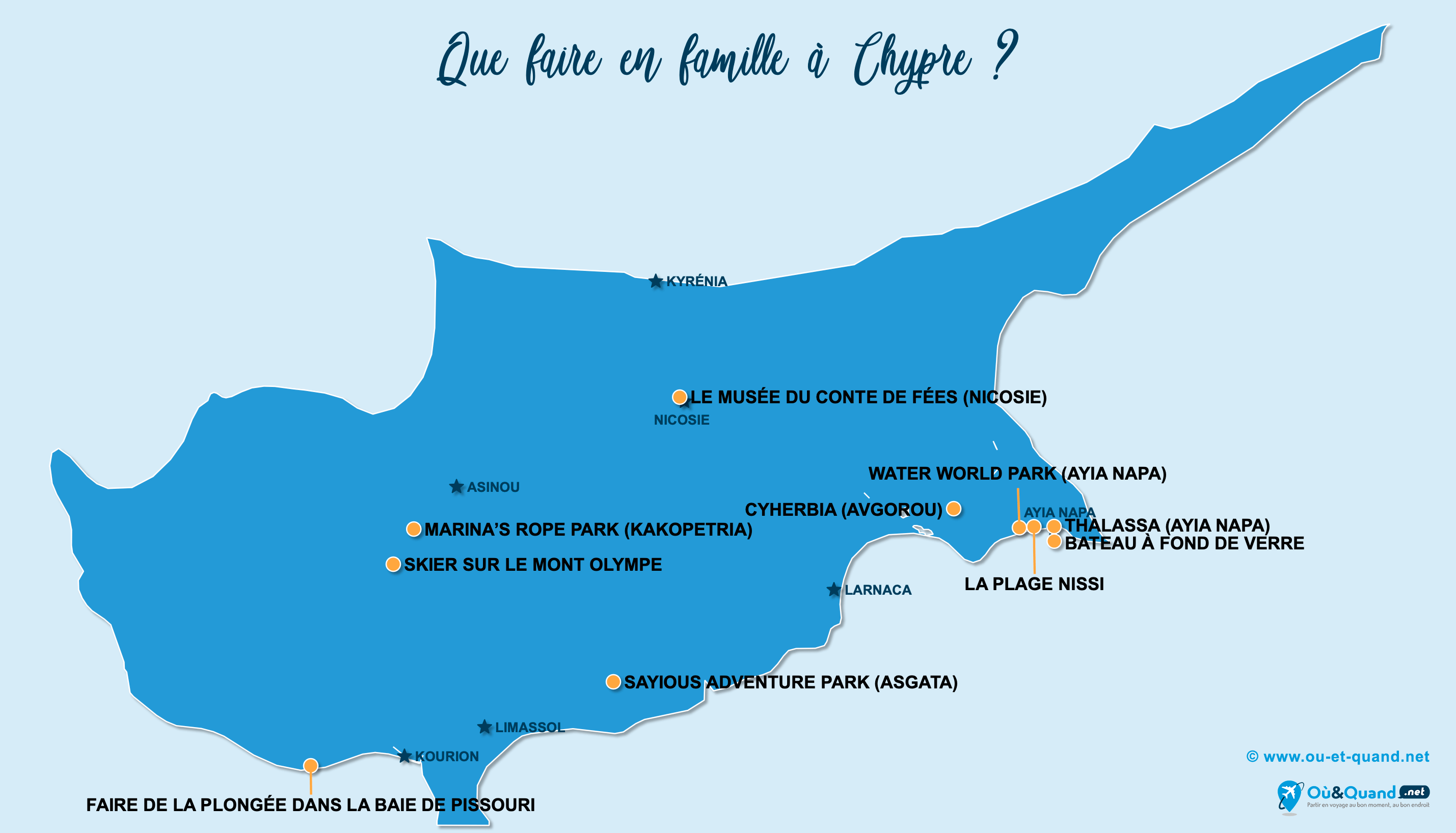 La carte des endroits à Chypre à visiter en famille