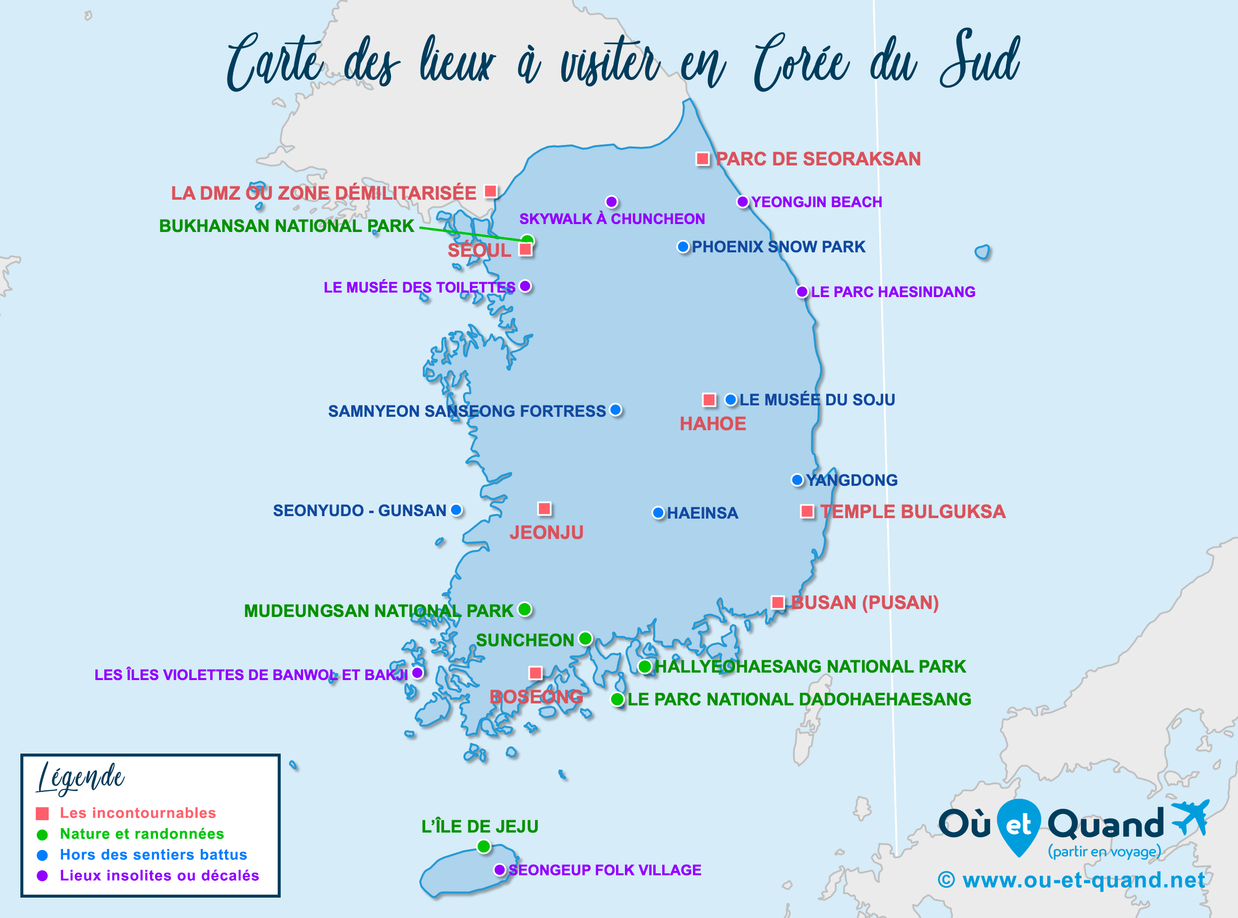 Carte Corée du Sud : tous les lieux à visiter lors de votre voyage