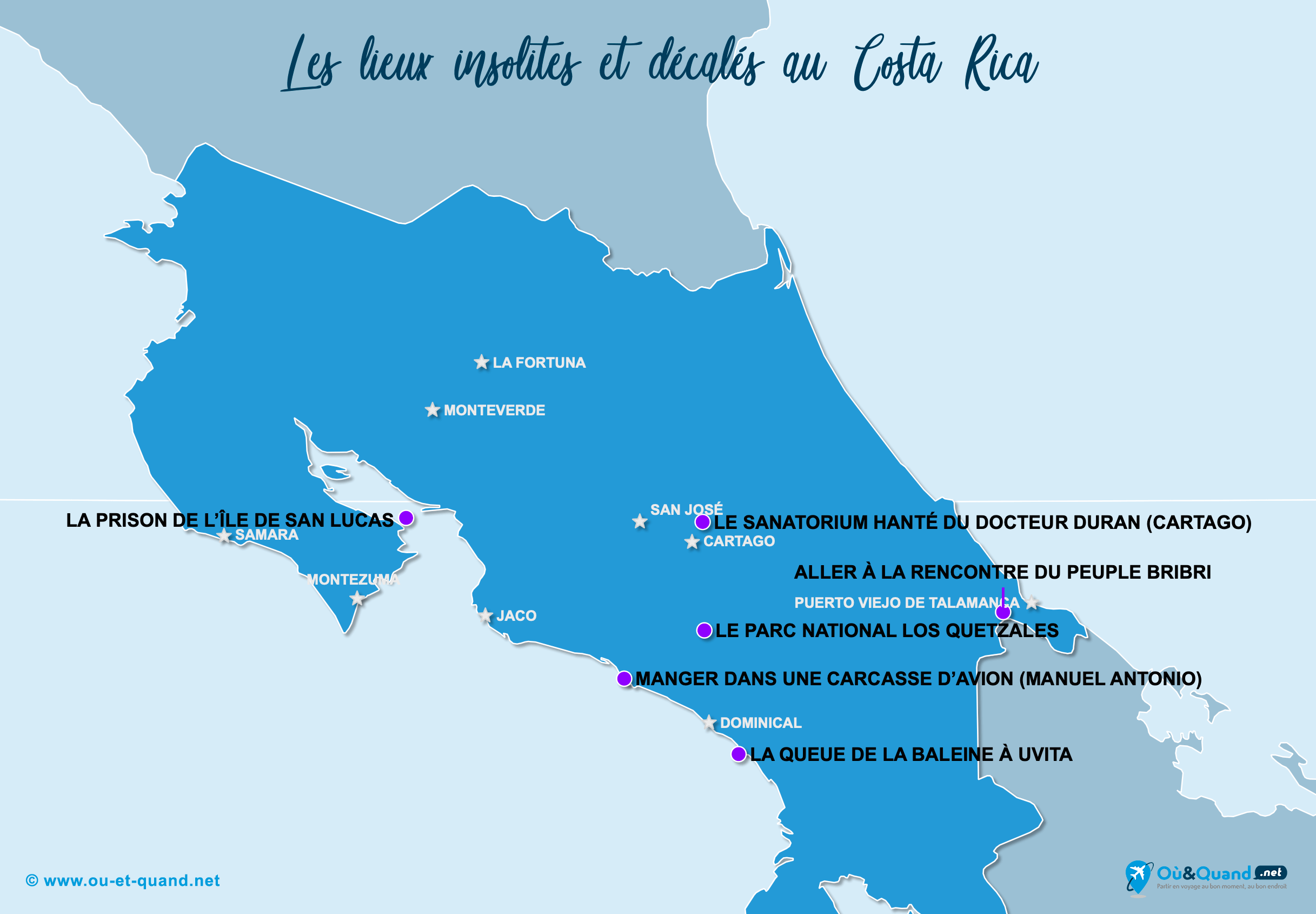 La carte des lieux insolites au Costa Rica