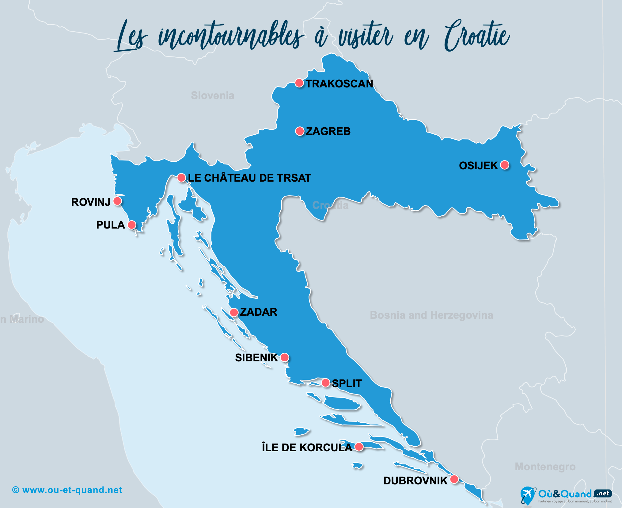 Carte Croatie : Les lieux incontournables en Croatie