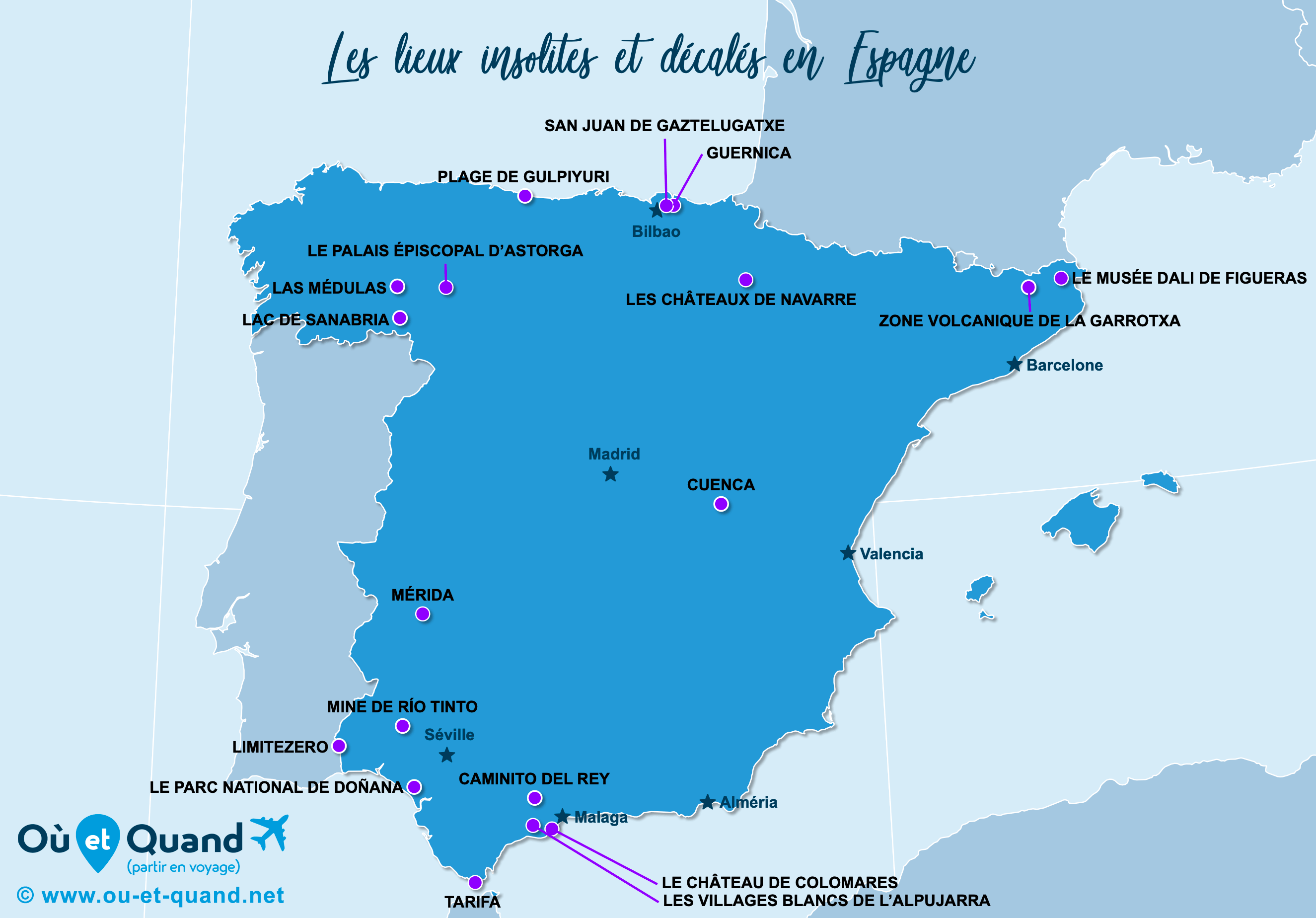 La carte des lieux insolites en Espagne