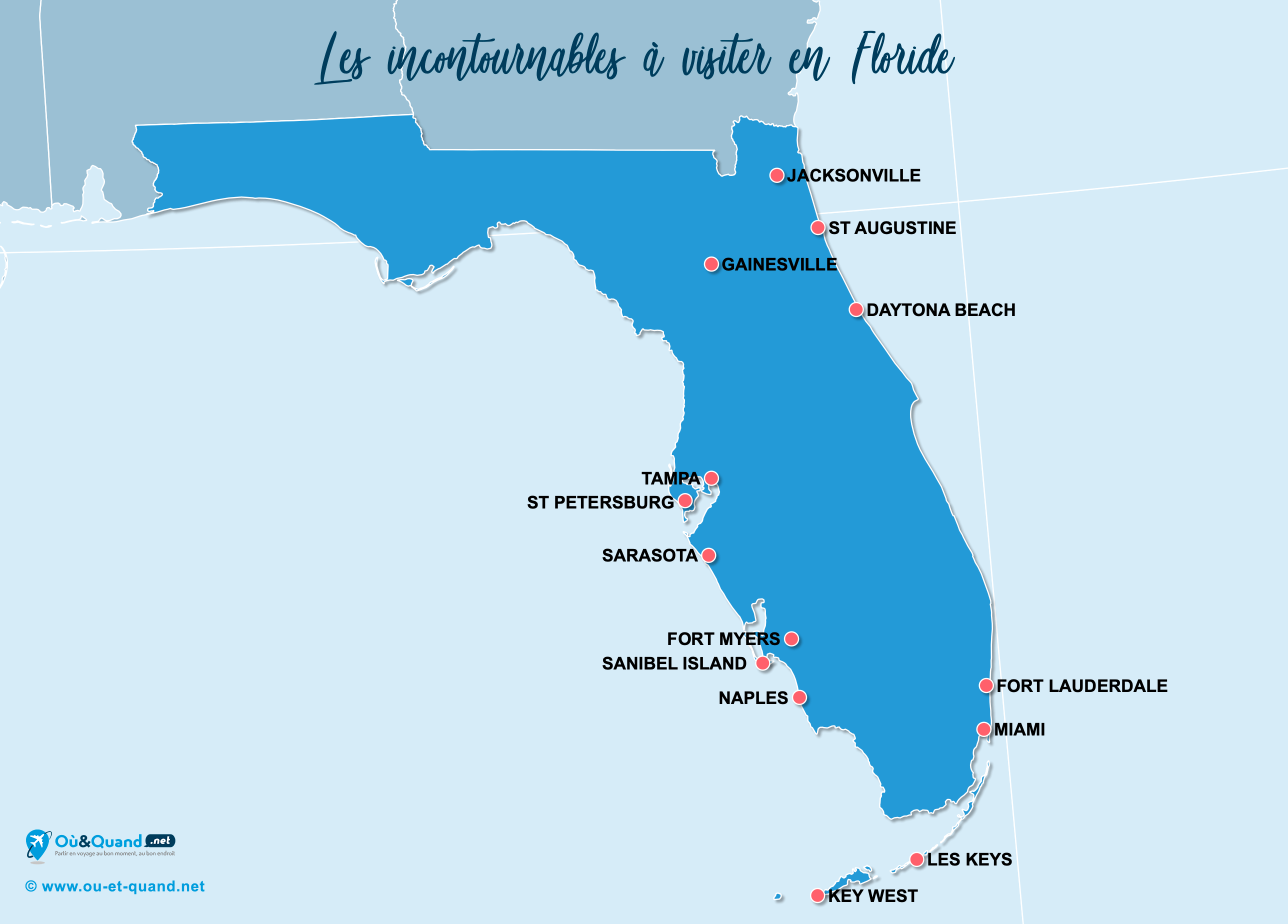 Carte Floride : Les lieux incontournables en Floride