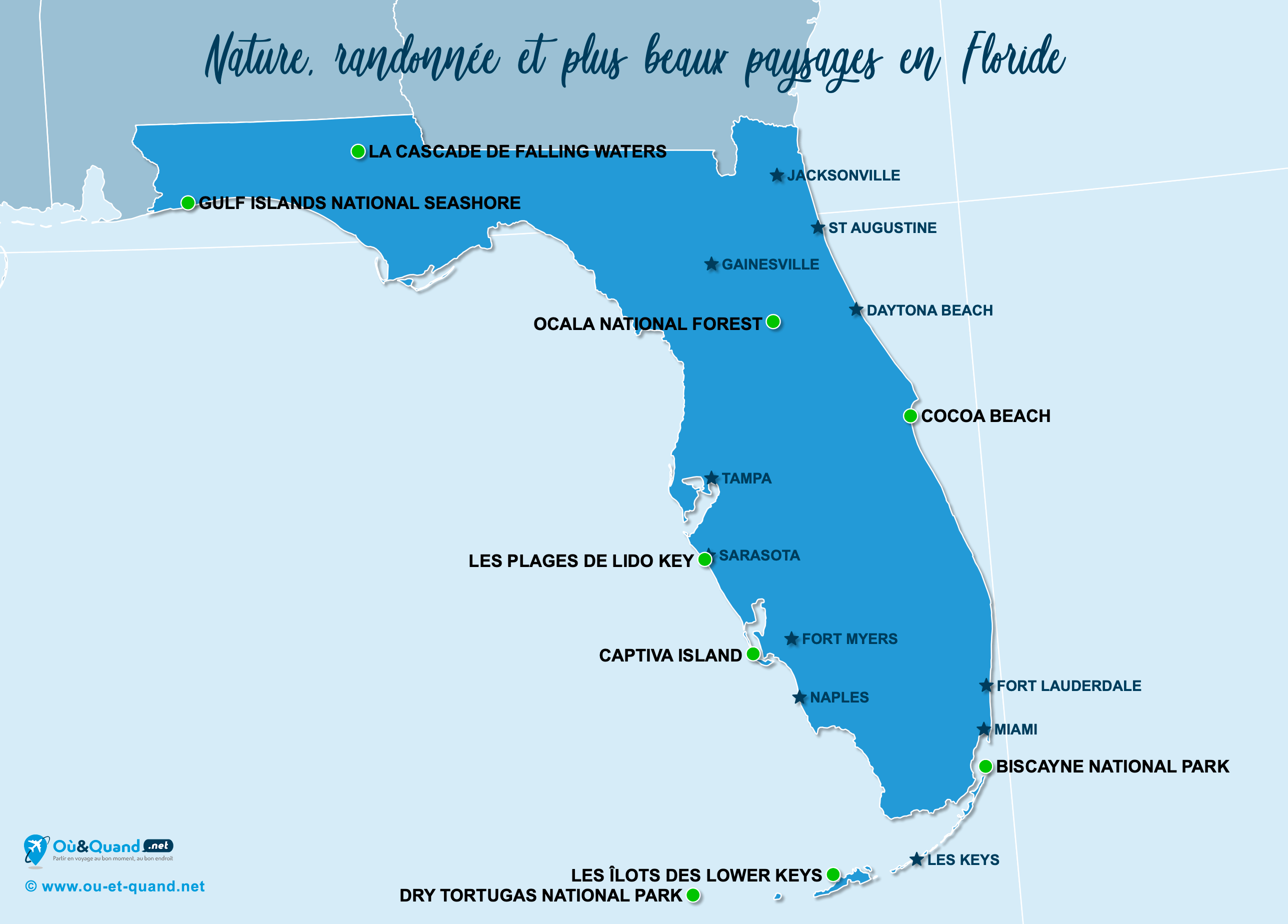 Carte Floride : Les plus beaux paysages de la Floride