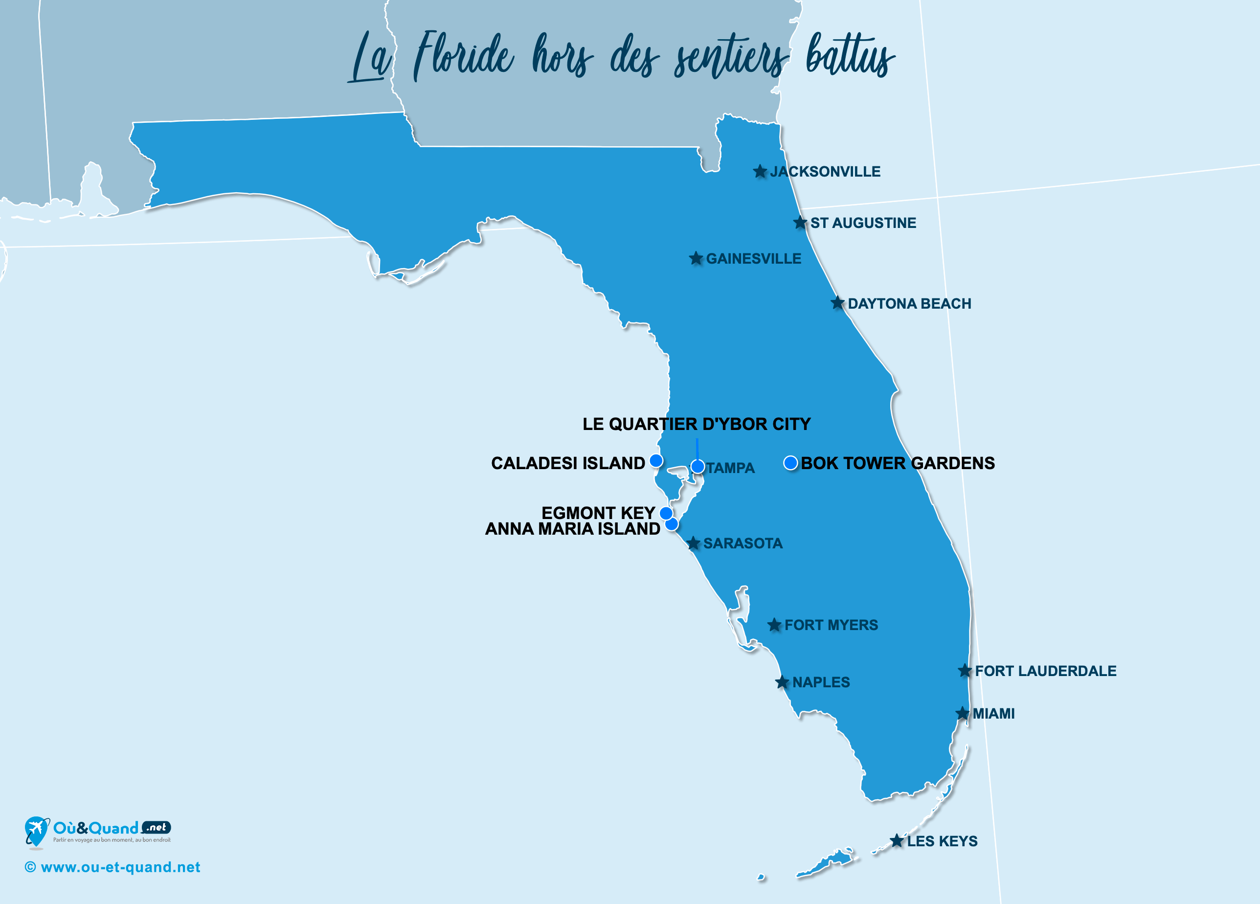 Carte Floride : La Floride hors des sentiers battus