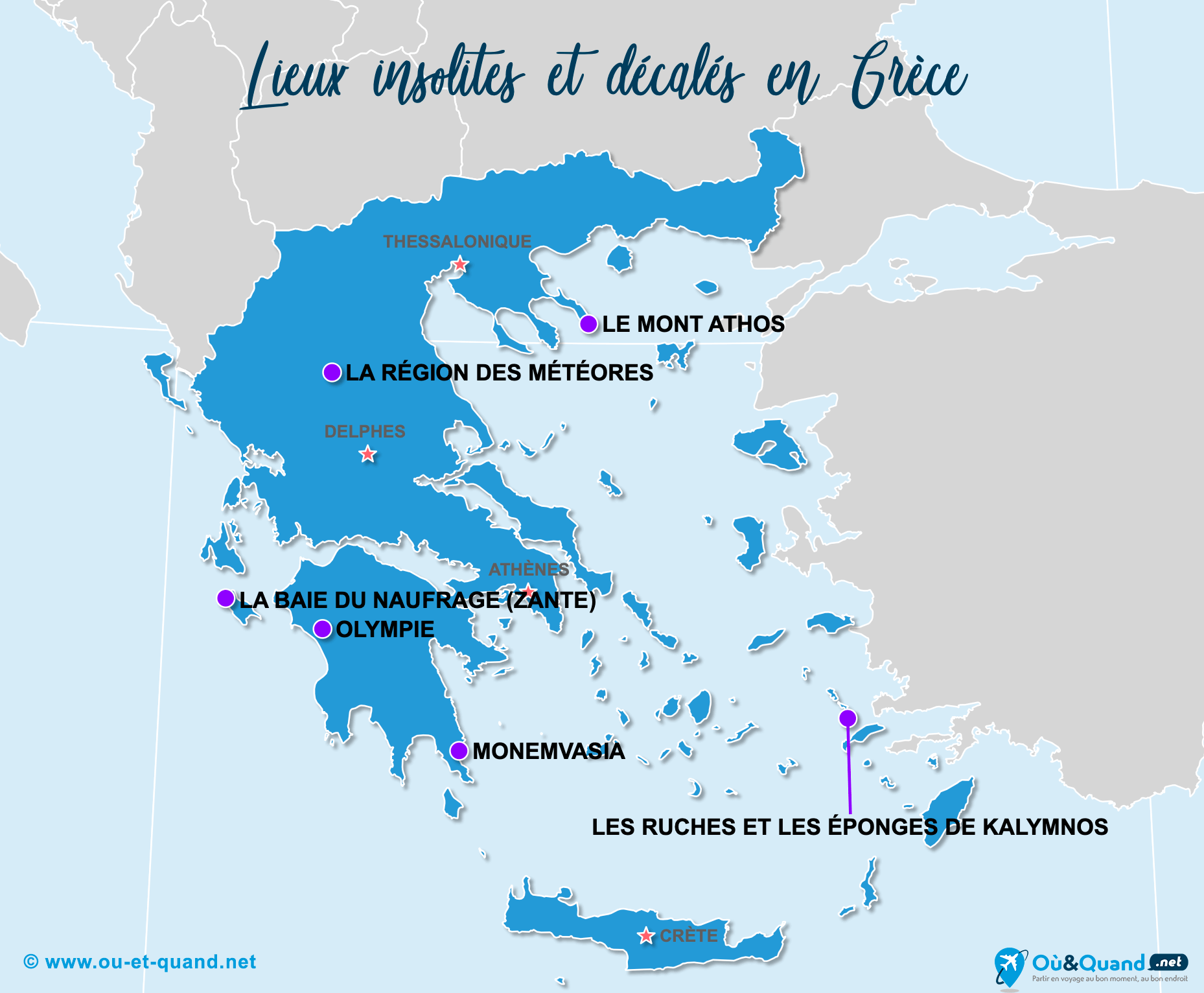 La carte des lieux insolites en Grèce