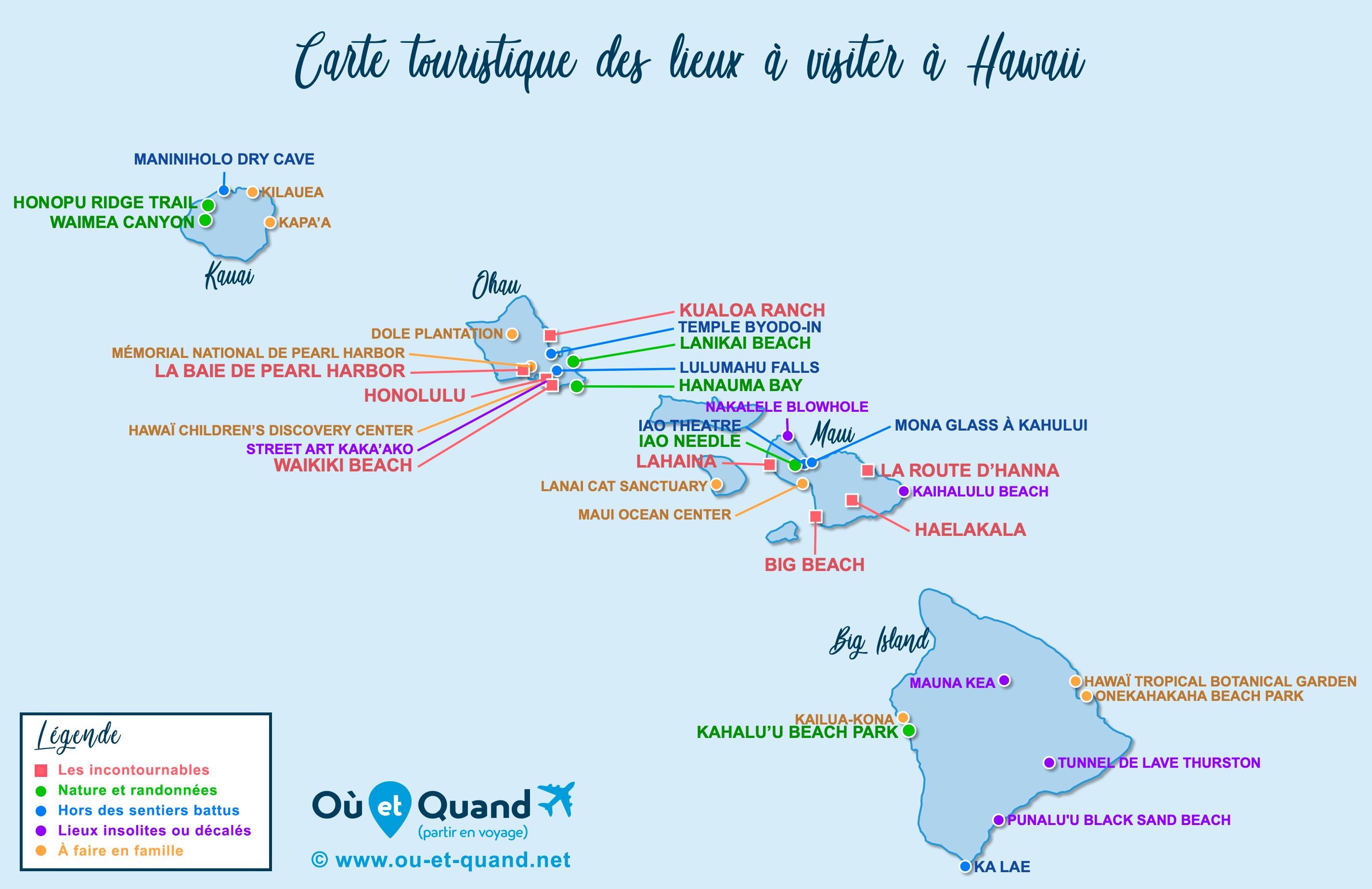 Carte Hawai : tous les lieux à visiter lors de votre voyage