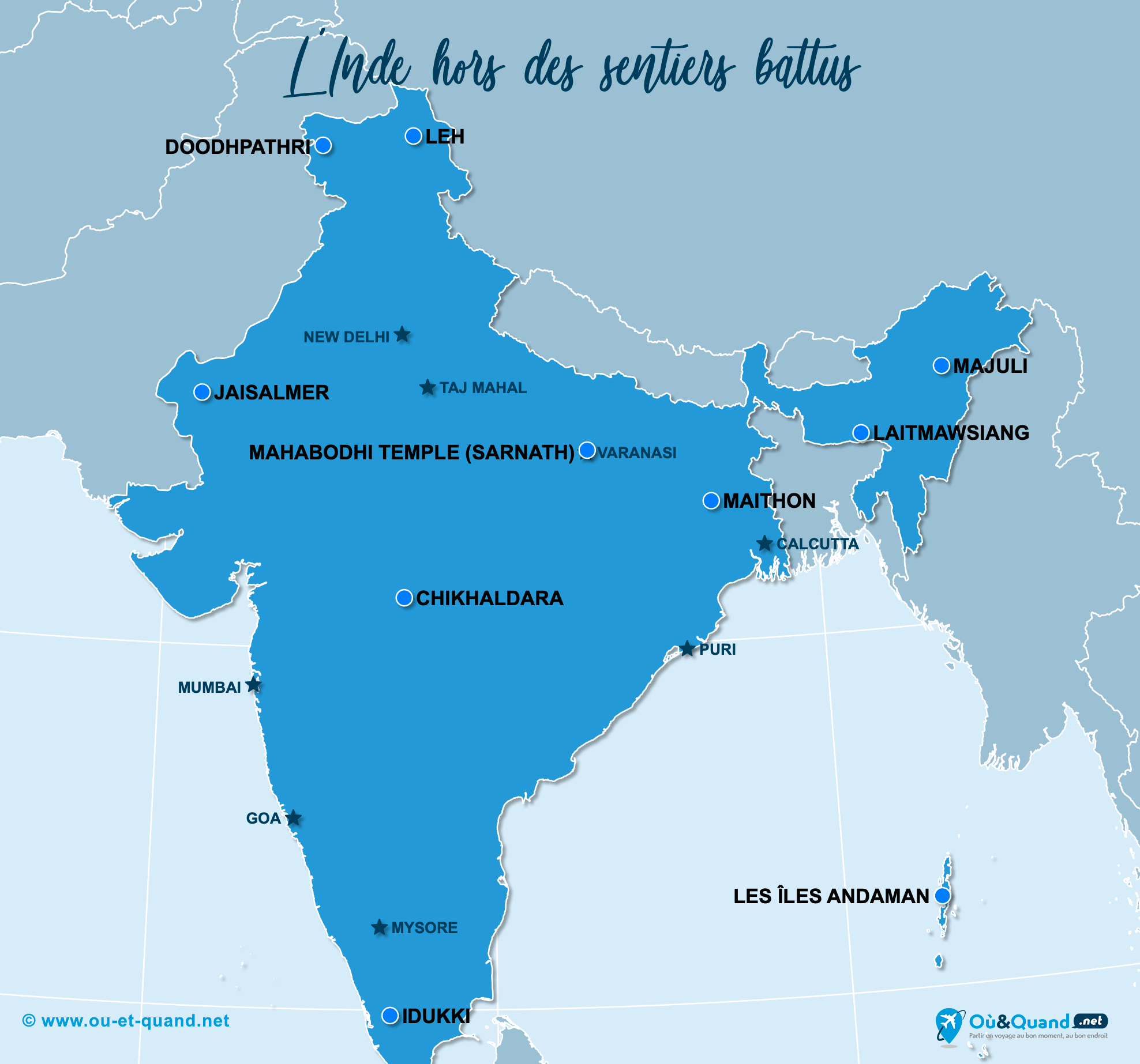 La carte de l'Inde hors des sentiers battus