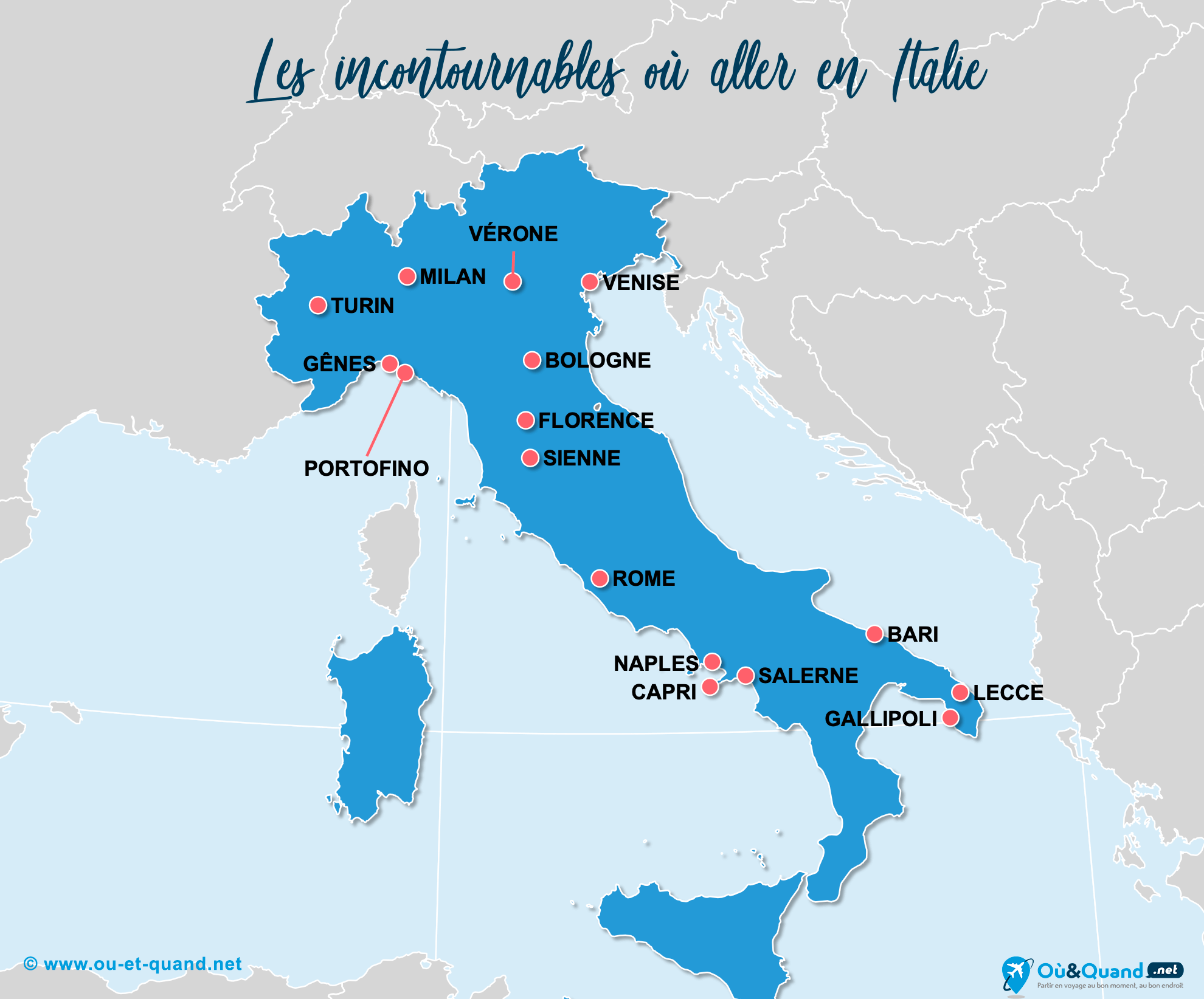 Carte Italie : Les lieux incontournables en Italie