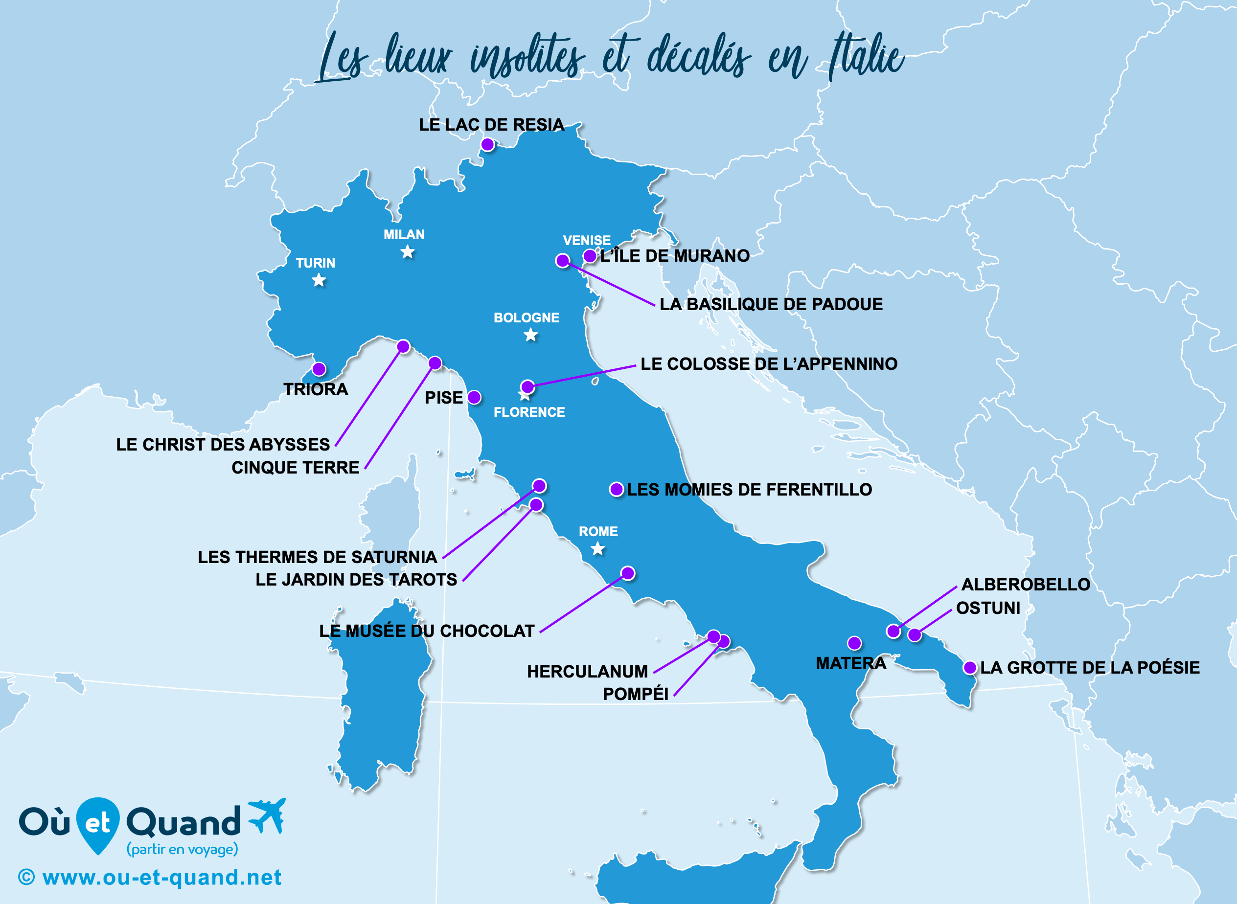 La carte des lieux insolites en Italie