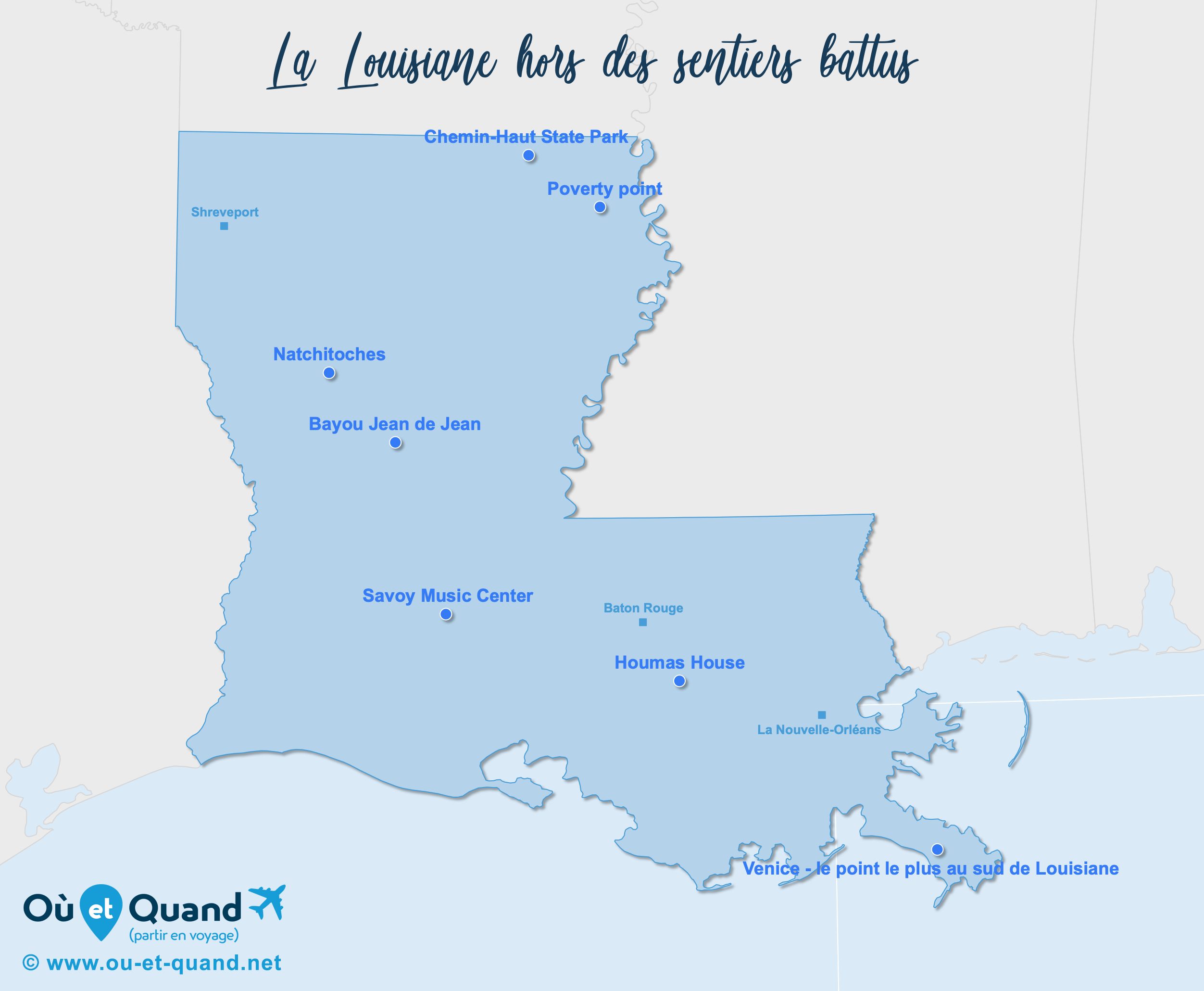 Carte Louisiane : La Louisiane hors des sentiers battus