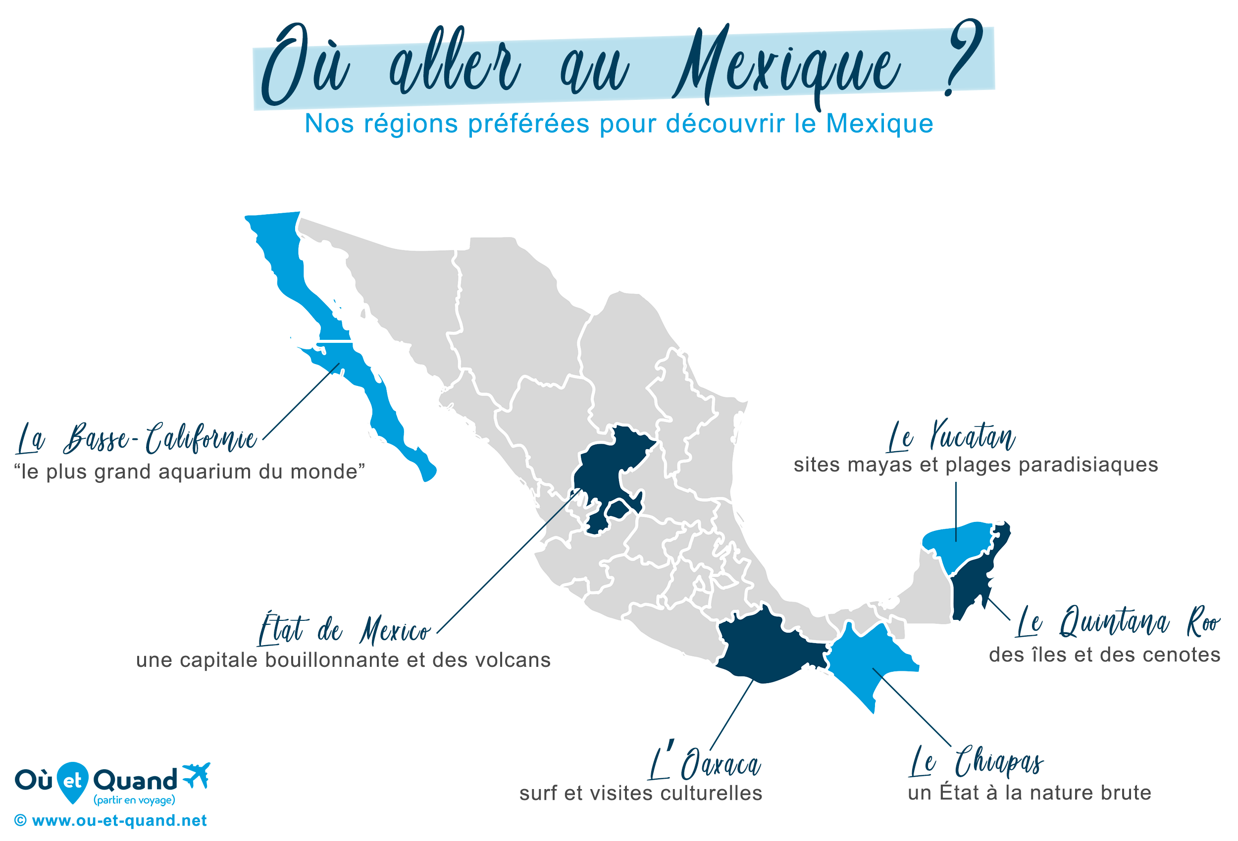 Carte des régions touristiques du Mexique