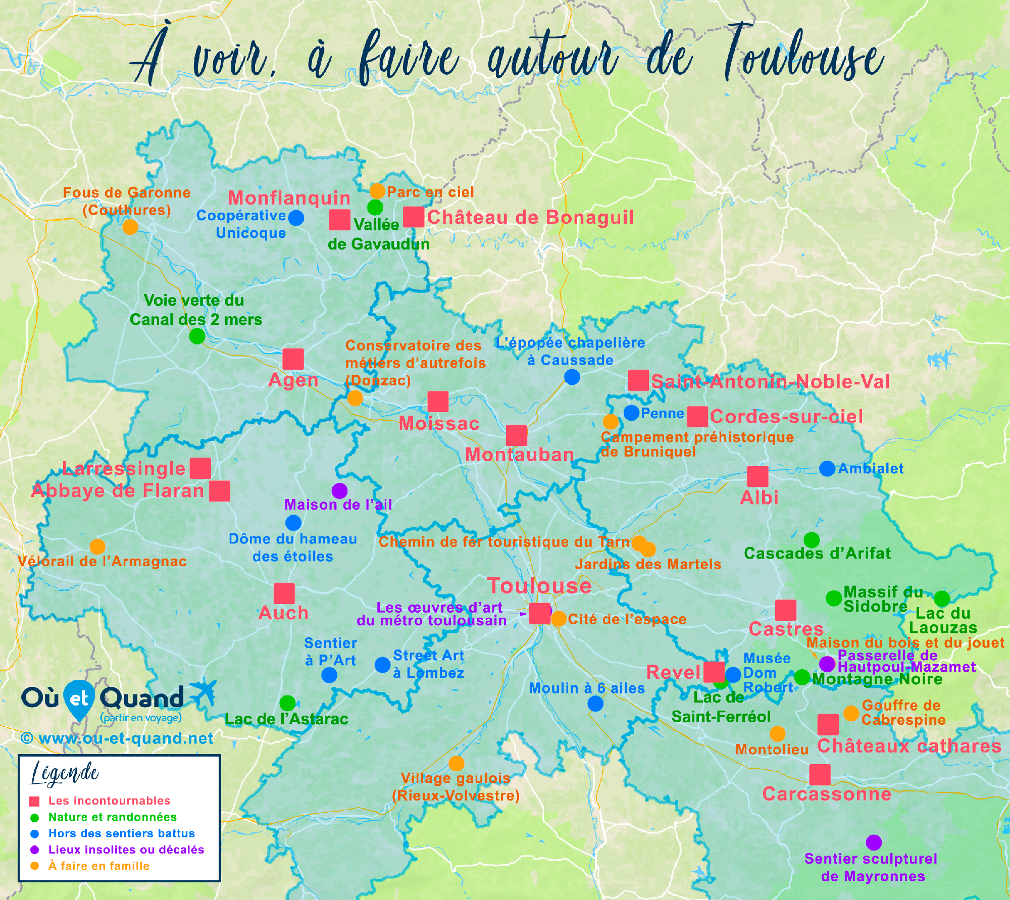 Carte Midi-Toulousain : tous les lieux à visiter lors de votre voyage