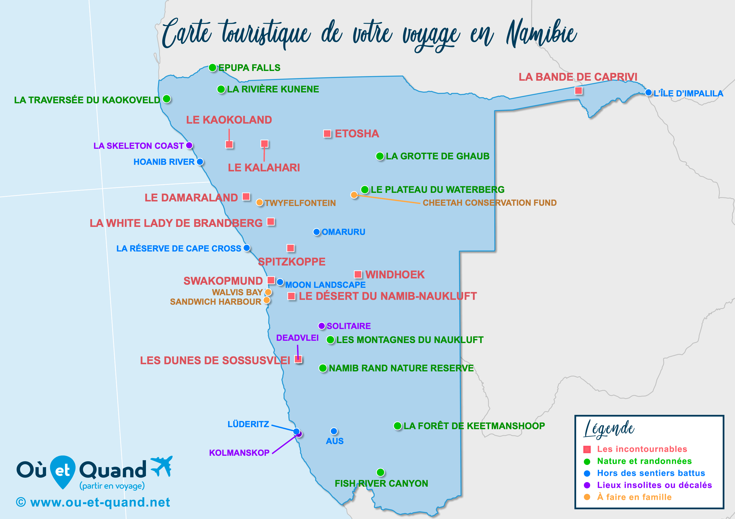 Carte Namibie : tous les lieux à visiter lors de votre voyage