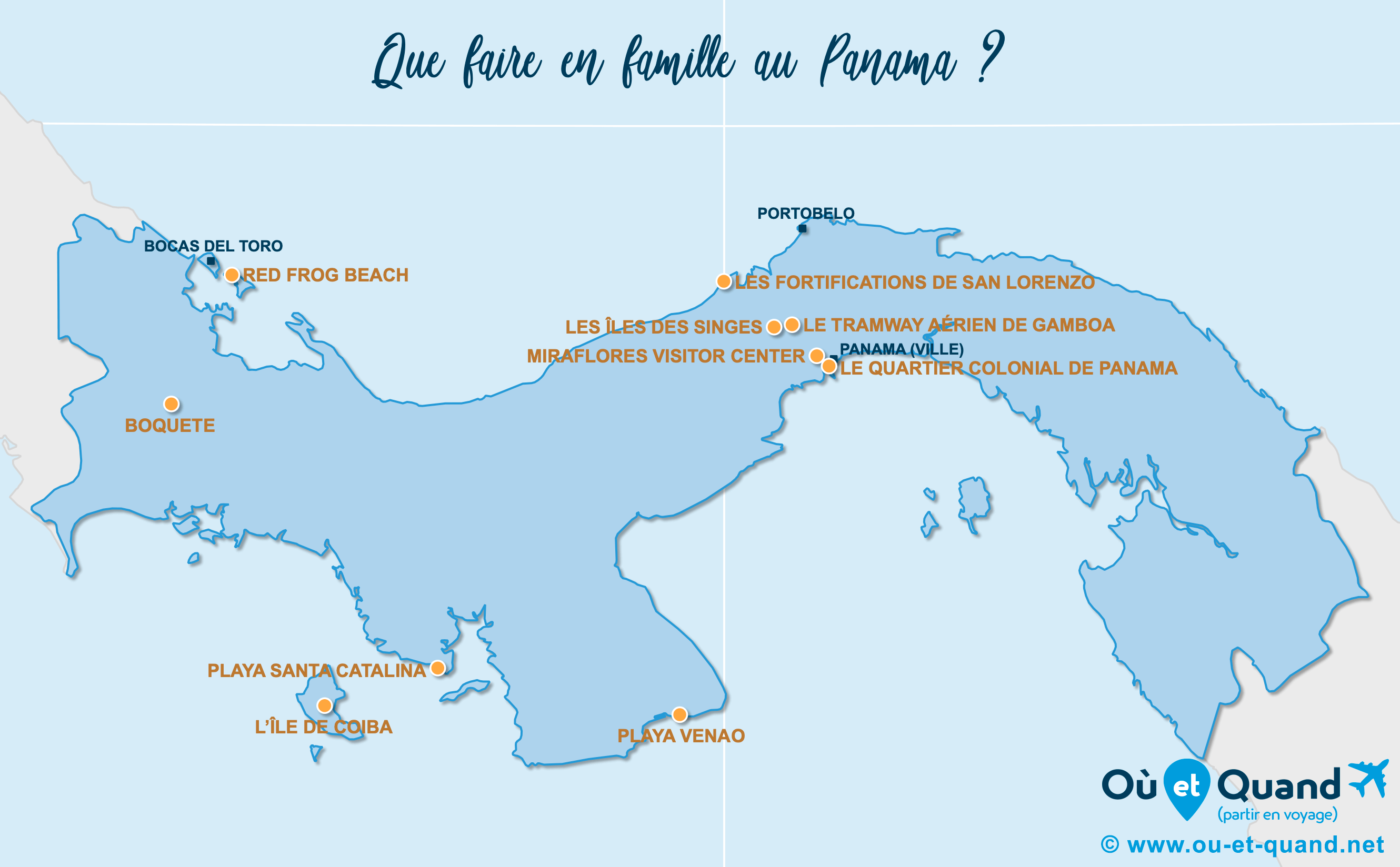 La carte des endroits au Panama à visiter en famille