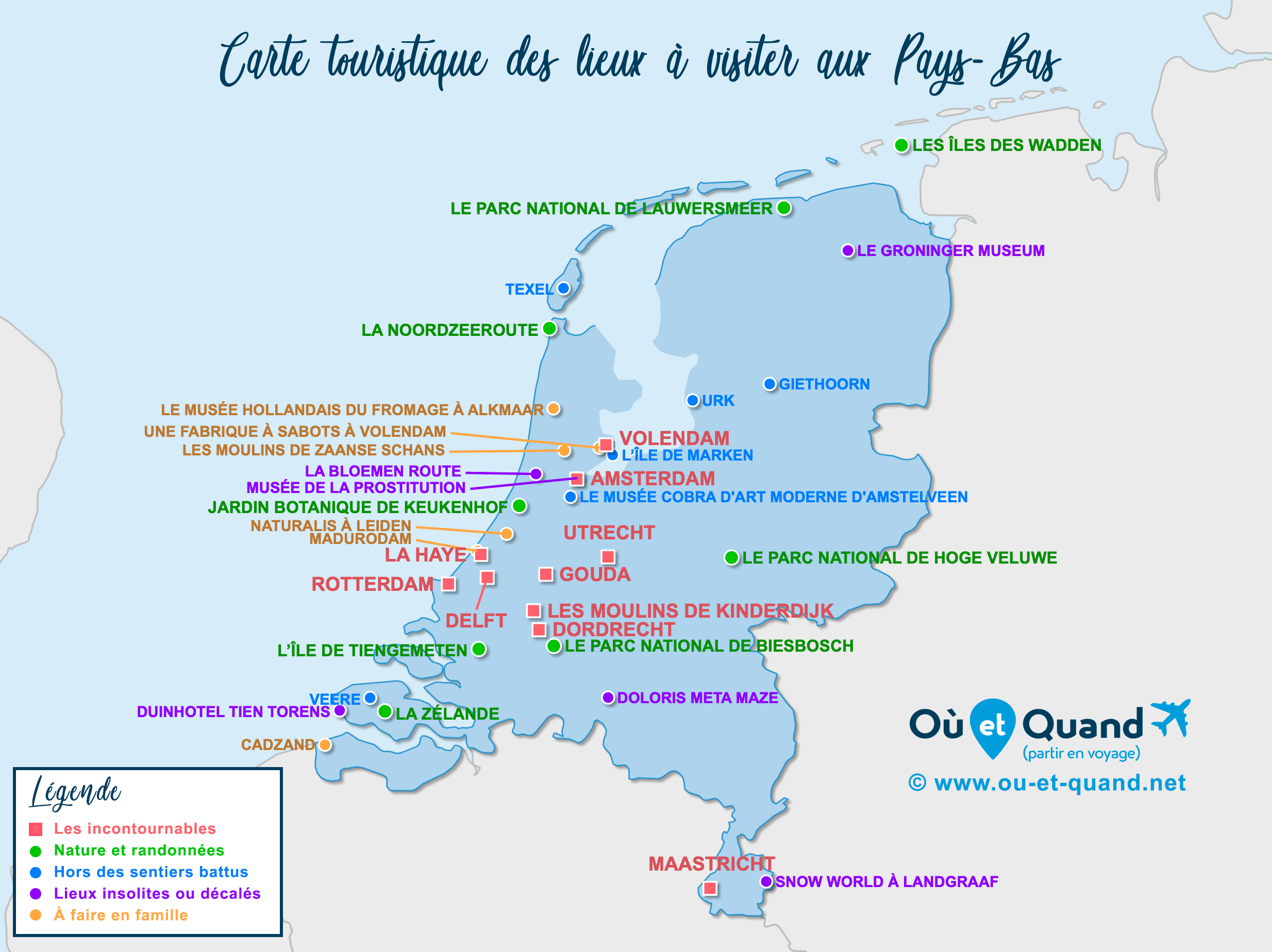 Carte Pays-Bas (Hollande) : tous les lieux à visiter lors de votre voyage