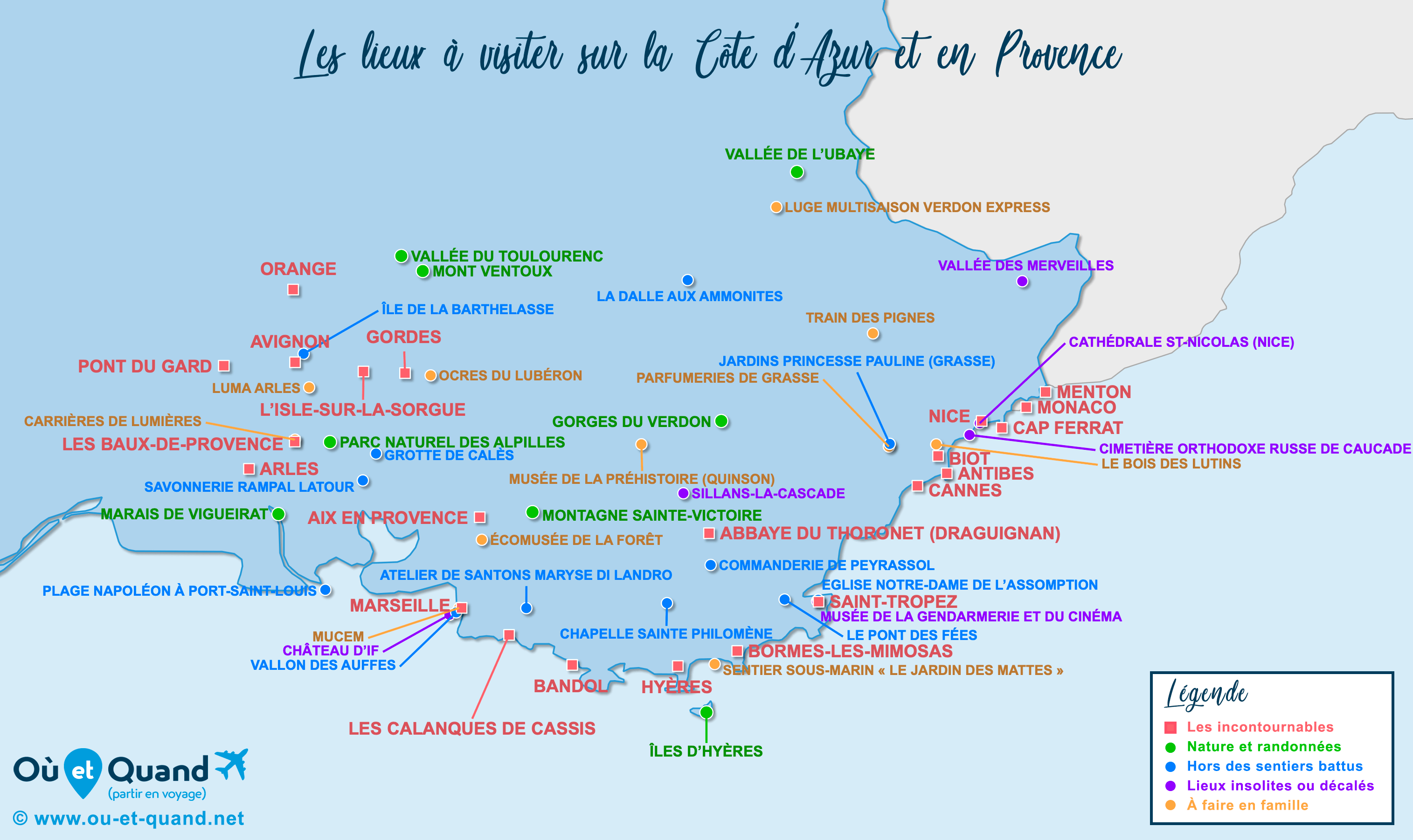 Carte Côte d’Azur et Provence : tous les lieux à visiter lors de votre voyage