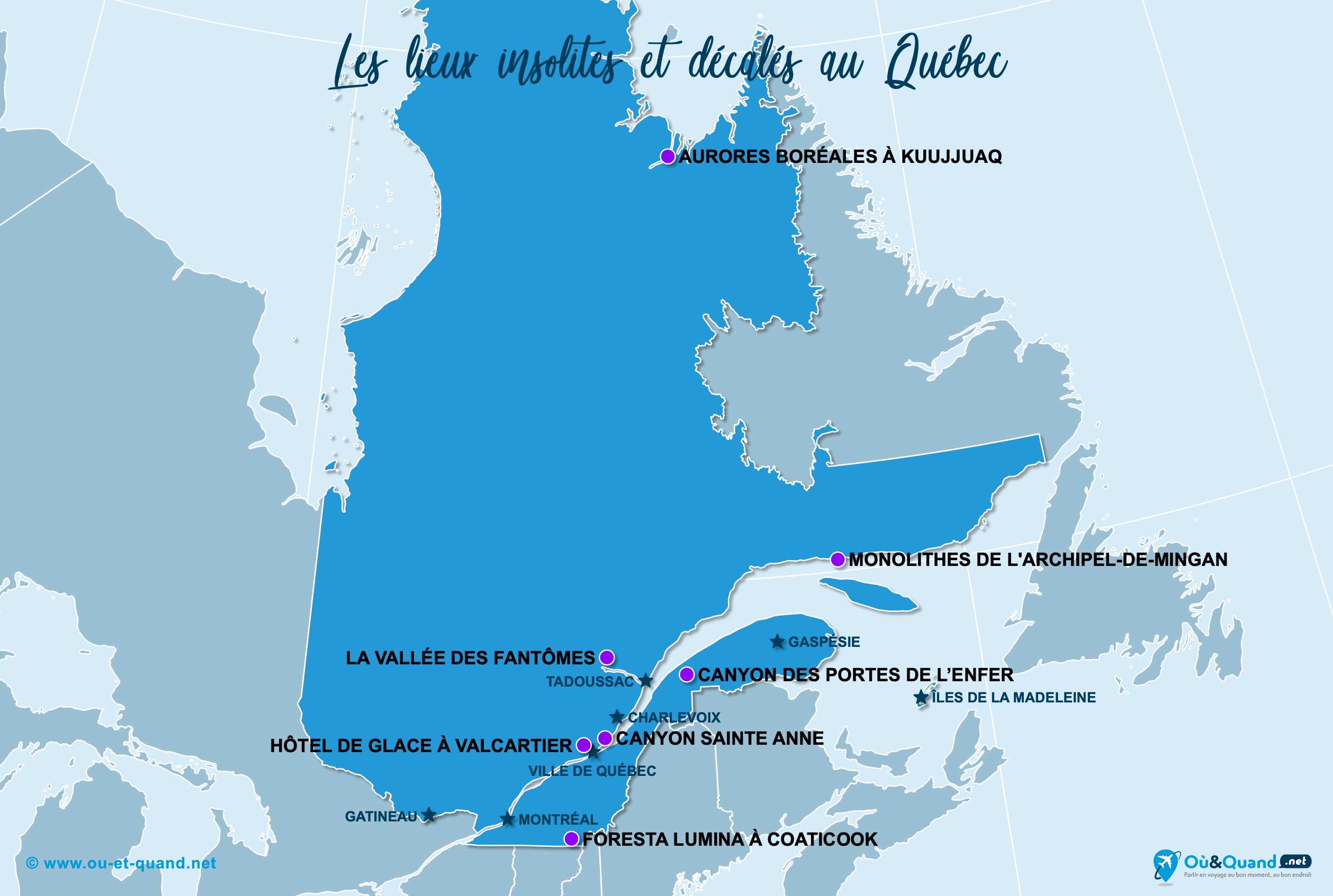 La carte des lieux insolites au Québec