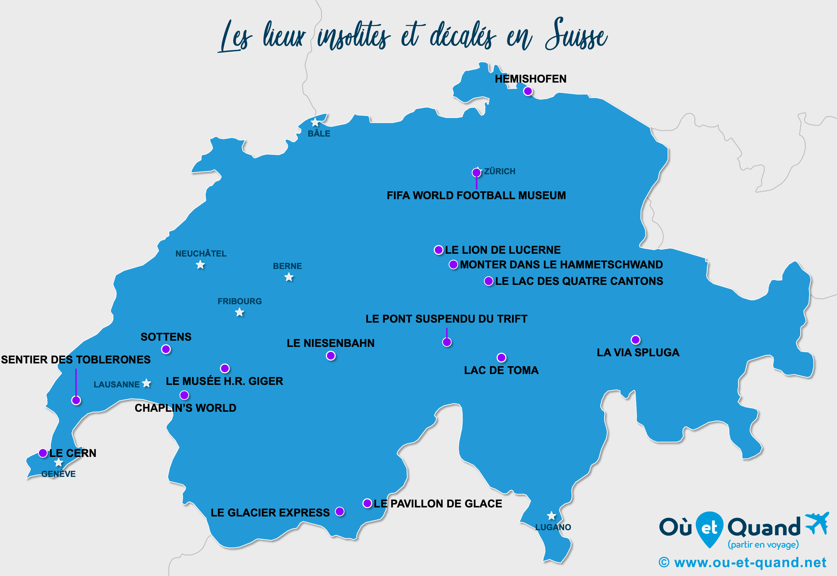 La carte des lieux insolites en Suisse