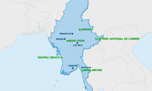 Carte Birmanie : Sites naturels en Birmanie (Myanmar)