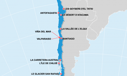 Carte Chili : Lieux et sites naturels incontournables au Chili