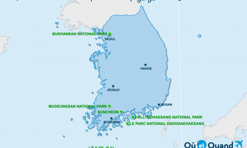 Carte Corée du Sud : Sites naturels en Corée du Sud