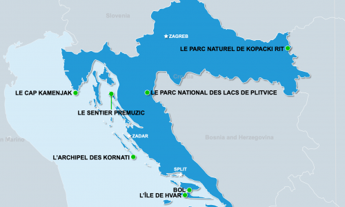 Carte Croatie : Sites naturels en Croatie