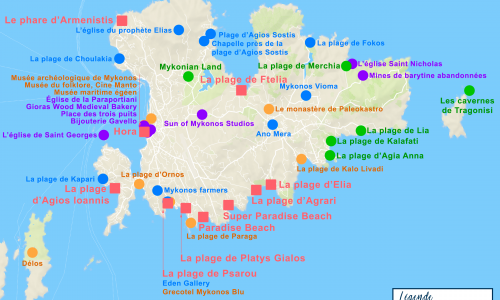 Carte touristique Mykonos